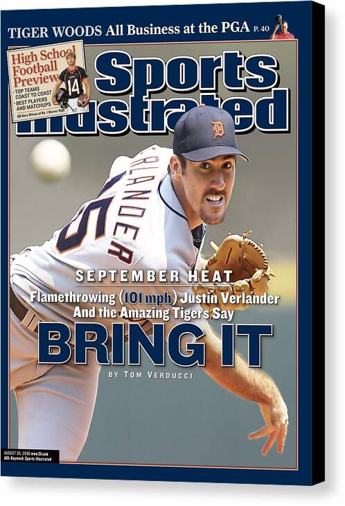 Magazine Cover Canvas Print featuring the photograph Detroit Tigers Justin Verlander... Sports Illustrated Cover by Sports Illustrated