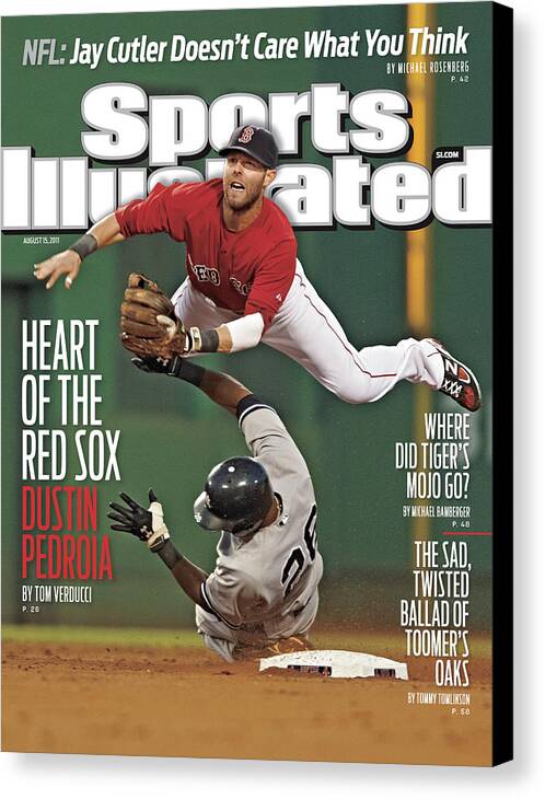 Magazine Cover Canvas Print featuring the photograph Dustin Pedroia Heart Of The Red Sox Sports Illustrated Cover by Sports Illustrated