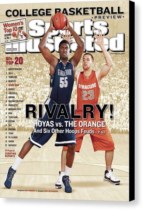 Season Canvas Print featuring the photograph Georgetown University Roy Hibbert And Syracuse University Sports Illustrated Cover by Sports Illustrated