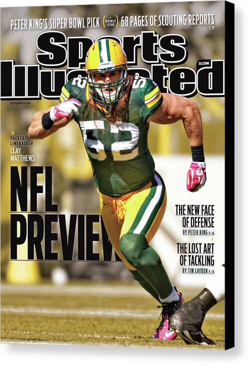 Green Bay Canvas Print featuring the photograph Green Bay Packers Clay Matthews, 2011 Nfl Football Preview Sports Illustrated Cover by Sports Illustrated