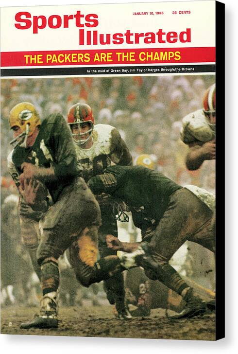 Green Bay Canvas Print featuring the photograph Green Bay Packers Jimmy Taylor, 1966 Nfl Championship Sports Illustrated Cover by Sports Illustrated