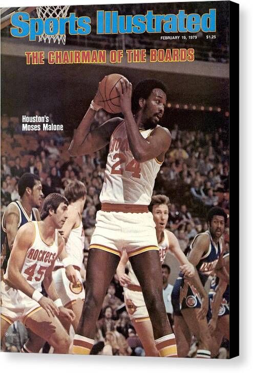 Magazine Cover Canvas Print featuring the photograph Houston Rockets Moses Malone... Sports Illustrated Cover by Sports Illustrated