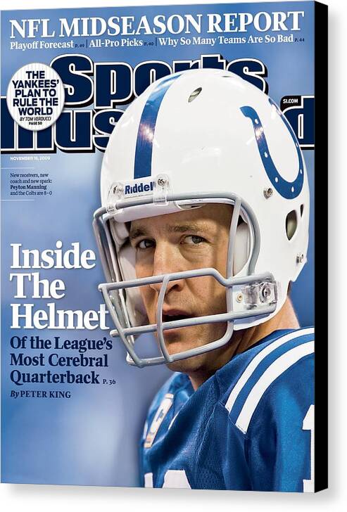 Indianapolis Colts Canvas Print featuring the photograph Indianapolis Colts Qb Peyton Manning Sports Illustrated Cover by Sports Illustrated