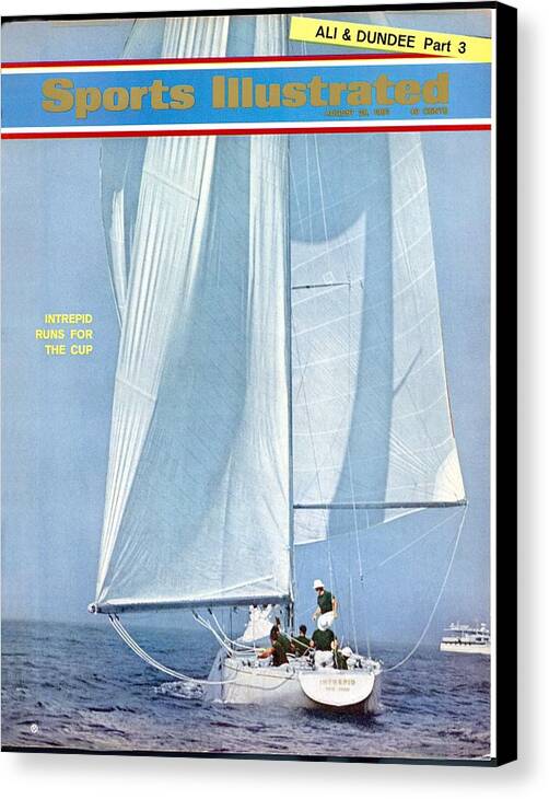 Magazine Cover Canvas Print featuring the photograph Intrepid, 1967 Americas Cup Trials Sports Illustrated Cover by Sports Illustrated