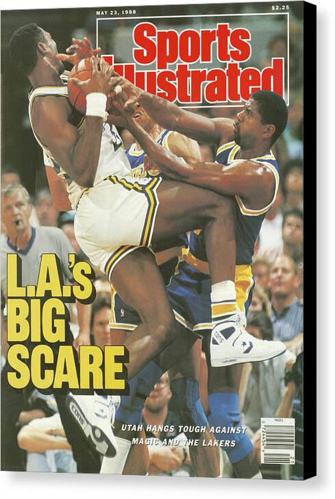 Magazine Cover Canvas Print featuring the photograph L.a.s Big Scare Utah Hangs Tough Against Magic And The Sports Illustrated Cover by Sports Illustrated