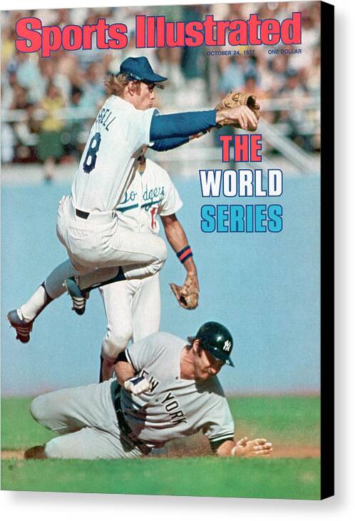 Double Play Canvas Print featuring the photograph Los Angeles Dodgers Bill Russell, 1977 World Series Sports Illustrated Cover by Sports Illustrated