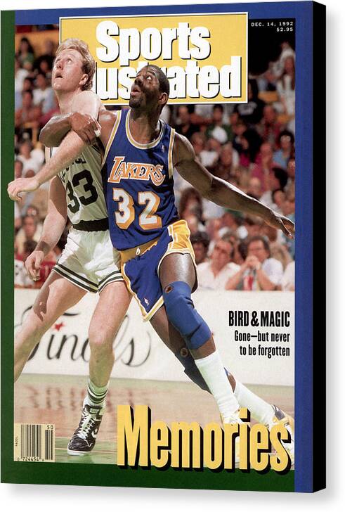 #faatoppicks Canvas Print featuring the photograph Los Angeles Lakers Magic Johnson And Boston Celtics Larry Sports Illustrated Cover by Sports Illustrated