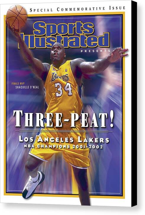 Magazine Cover Canvas Print featuring the photograph Los Angeles Lakers Shaquille Oneal, 2001 - 2002 Nba Sports Illustrated Cover by Sports Illustrated