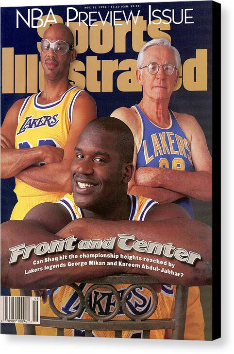 Nba Pro Basketball Canvas Print featuring the photograph Los Angeles Lakers Shaquille Oneal With Kareem Abdul-jabbar Sports Illustrated Cover by Sports Illustrated