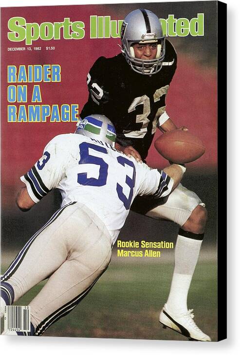 Magazine Cover Canvas Print featuring the photograph Los Angeles Raiders Marcus Allen... Sports Illustrated Cover by Sports Illustrated