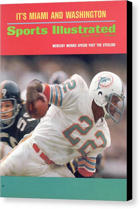 Playoffs Canvas Print featuring the photograph Miami Dolphins Mercury Morris, 1972 Afc Championship Sports Illustrated Cover by Sports Illustrated
