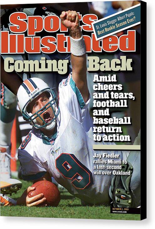 Magazine Cover Canvas Print featuring the photograph Miami Dolphins Qb Jay Fiedler... Sports Illustrated Cover by Sports Illustrated