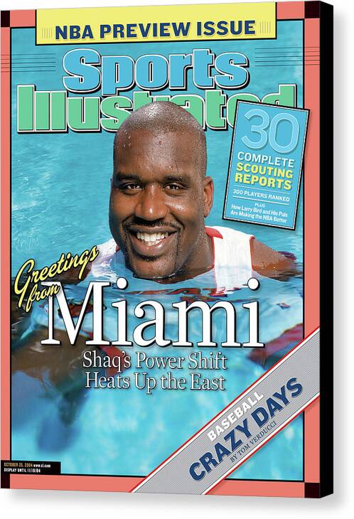 Magazine Cover Canvas Print featuring the photograph Miami Heat Shaquille Oneal, 2004-05 Nba Basketball Preview Sports Illustrated Cover by Sports Illustrated