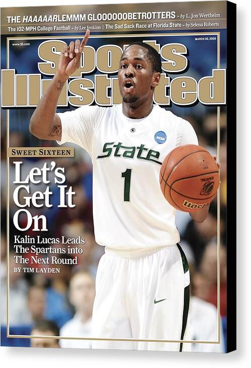 Hubert H. Humphrey Metrodome Canvas Print featuring the photograph Michigan State University Kalin Lucas, 2009 Ncaa Midwest Sports Illustrated Cover by Sports Illustrated