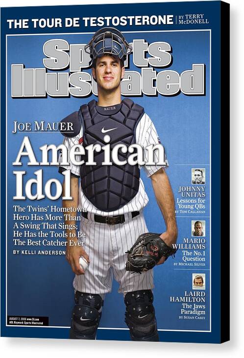 Hubert H. Humphrey Metrodome Canvas Print featuring the photograph Minnesota Twins Joe Mauer Sports Illustrated Cover by Sports Illustrated