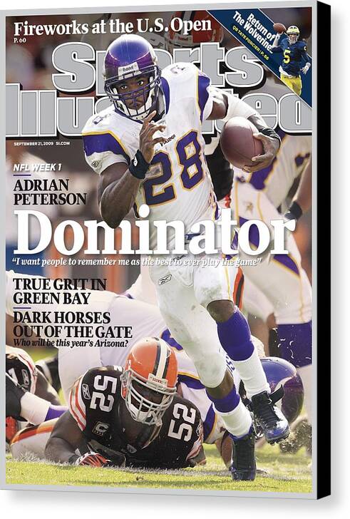 Magazine Cover Canvas Print featuring the photograph Minnesota Vikings Adrian Peterson... Sports Illustrated Cover by Sports Illustrated