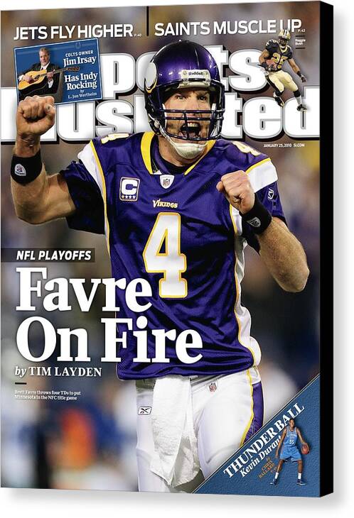 Hubert H. Humphrey Metrodome Canvas Print featuring the photograph Minnesota Vikings Qb Brett Favre, 2010 Nfc Divisional Sports Illustrated Cover by Sports Illustrated