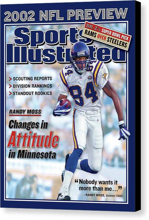 Magazine Cover Canvas Print featuring the photograph Minnesota Vikings Randy Moss, 2002 Nfl Football Preview Sports Illustrated Cover by Sports Illustrated