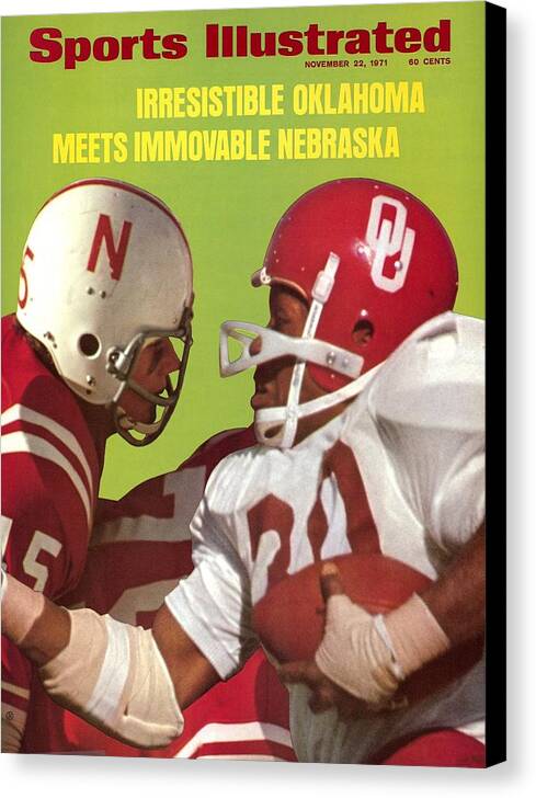 Magazine Cover Canvas Print featuring the photograph Nebraska Bob Terrio And Oklahoma Greg Pruitt Sports Illustrated Cover by Sports Illustrated