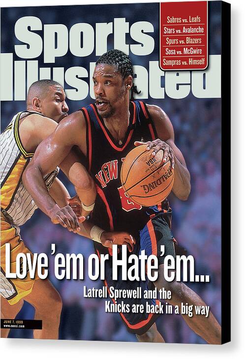 Playoffs Canvas Print featuring the photograph New York Knicks Latrell Sprewell, 1999 Nba Eastern Sports Illustrated Cover by Sports Illustrated