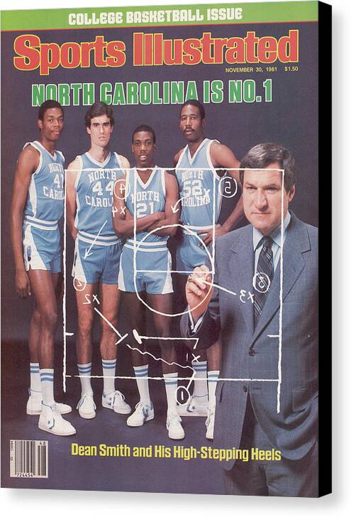 1980-1989 Canvas Print featuring the photograph North Carolina Coach Dean Smith And Team Sports Illustrated Cover by Sports Illustrated