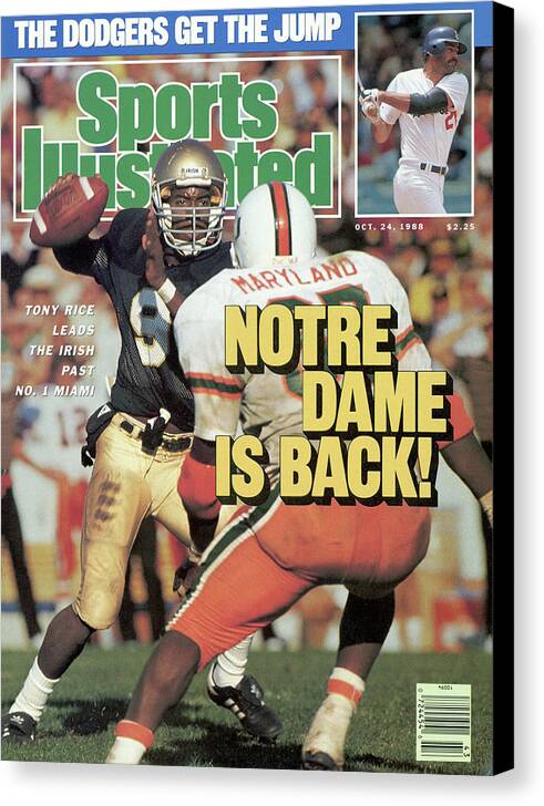 1980-1989 Canvas Print featuring the photograph Notre Dame Is Back Tony Rice Leads The Irish Past No. 1 Sports Illustrated Cover by Sports Illustrated