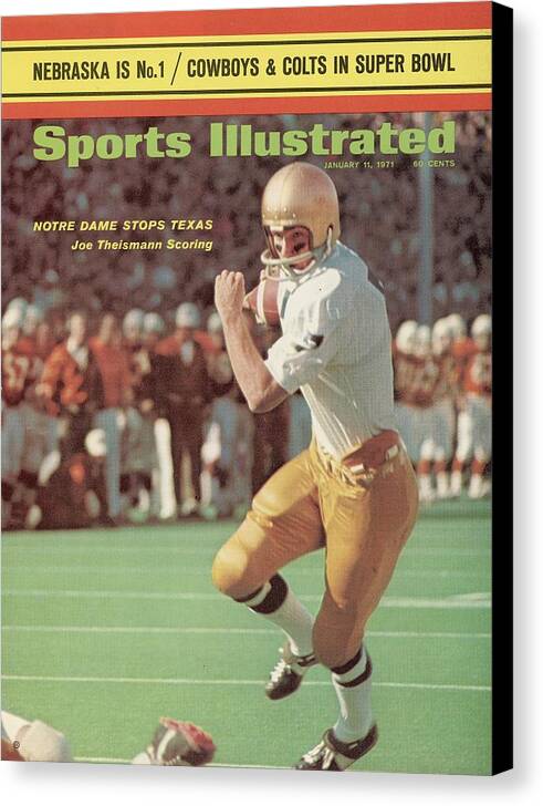 Joe Theismann Canvas Print featuring the photograph Notre Dame Qb Joe Theismann, 1971 Cotton Bowl Sports Illustrated Cover by Sports Illustrated