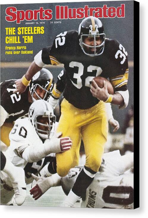 Magazine Cover Canvas Print featuring the photograph Pittsburgh Steelers Franco Harris, 1976 Afc Championship Sports Illustrated Cover by Sports Illustrated