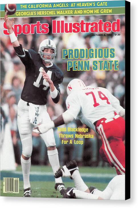Magazine Cover Canvas Print featuring the photograph Prodigious Penn State Todd Blackledge Throws Nebraska For A Sports Illustrated Cover by Sports Illustrated