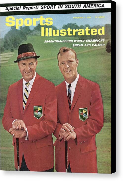Magazine Cover Canvas Print featuring the photograph Sam Snead And Arnold Palmer, International Golf Sports Illustrated Cover by Sports Illustrated