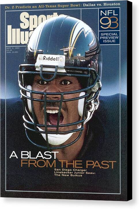 Magazine Cover Canvas Print featuring the photograph San Diego Chargers Junior Seau, 1993 Nfl Football Preview Sports Illustrated Cover by Sports Illustrated