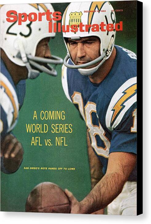 Magazine Cover Canvas Print featuring the photograph San Diego Chargers Qb Tobin Rote And Paul Lowe Sports Illustrated Cover by Sports Illustrated
