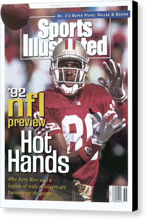 Candlestick Park Canvas Print featuring the photograph San Francisco 49ers Jerry Rice, 1992 Nfl Football Preview Sports Illustrated Cover by Sports Illustrated