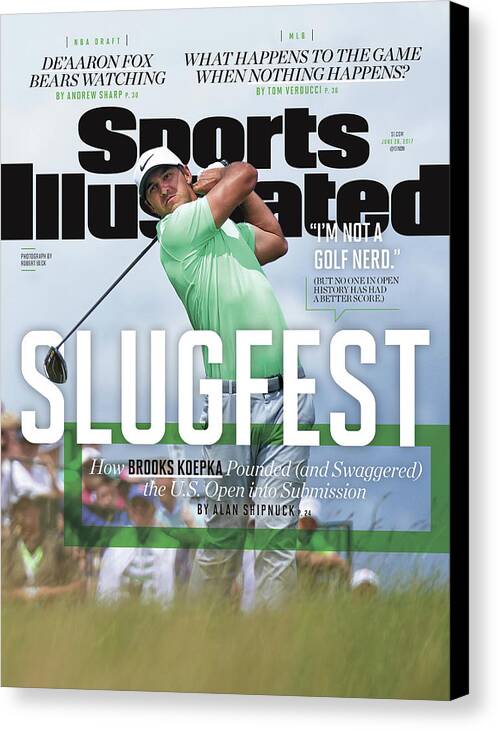 Magazine Cover Canvas Print featuring the photograph Slugfest How Brooks Koepka Pounded And Swaggered The Us Sports Illustrated Cover by Sports Illustrated