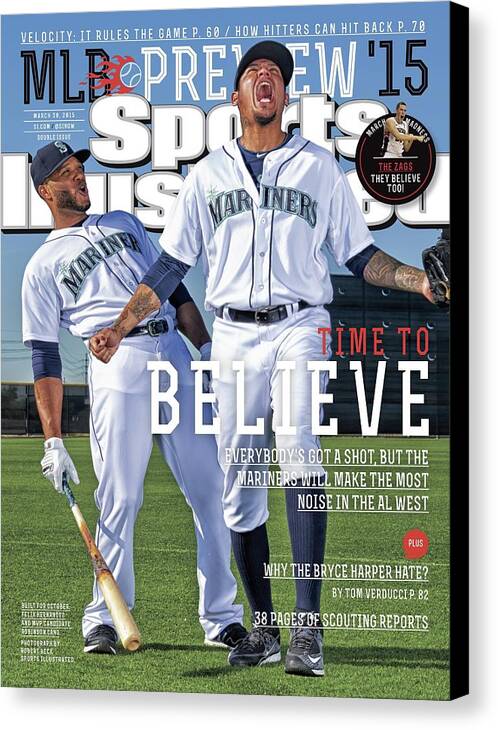 Magazine Cover Canvas Print featuring the photograph Time To Believe 2015 Mlb Baseball Preview Issue Sports Illustrated Cover by Sports Illustrated