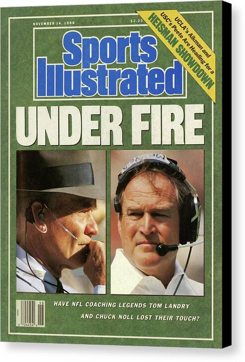 Magazine Cover Canvas Print featuring the photograph Under Fire Have Nfl Coaching Legends Tom Landry And Chuck Sports Illustrated Cover by Sports Illustrated
