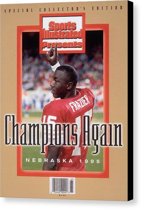 Celebration Canvas Print featuring the photograph University Of Nebraska Qb Tommie Frazier, 1996 Ibm Fiesta Sports Illustrated Cover by Sports Illustrated