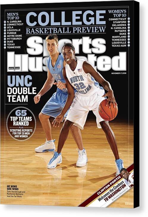 Magazine Cover Canvas Print featuring the photograph University Of North Carolina Tyler Hansbrough And Rashanda Sports Illustrated Cover by Sports Illustrated