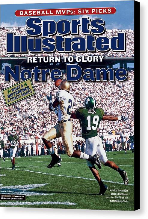 Michigan State University Canvas Print featuring the photograph University Of Notre Dame Maurice Stovall Sports Illustrated Cover by Sports Illustrated