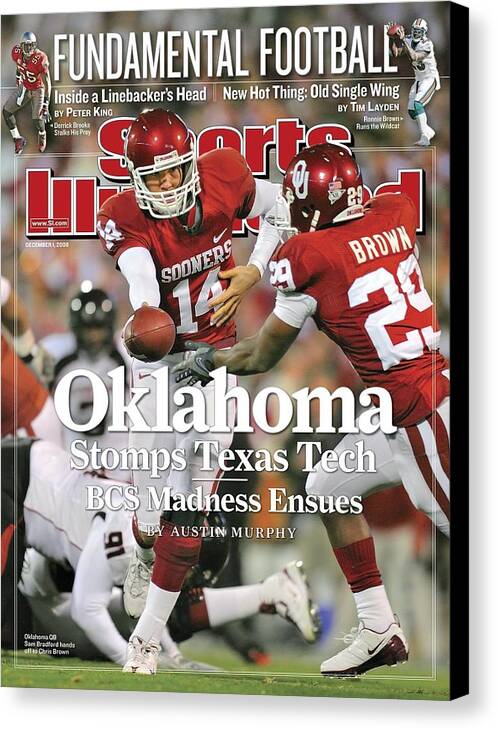 Magazine Cover Canvas Print featuring the photograph University Of Oklahoma Qb Sam Bradford Sports Illustrated Cover by Sports Illustrated