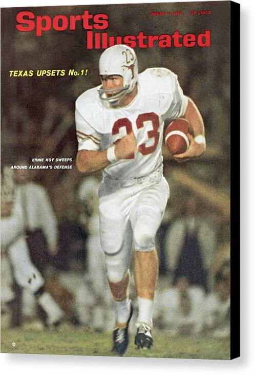 University Of Alabama At Tuscaloosa Canvas Print featuring the photograph University Of Texas Ernie Koy, 1965 Orange Bowl Sports Illustrated Cover by Sports Illustrated
