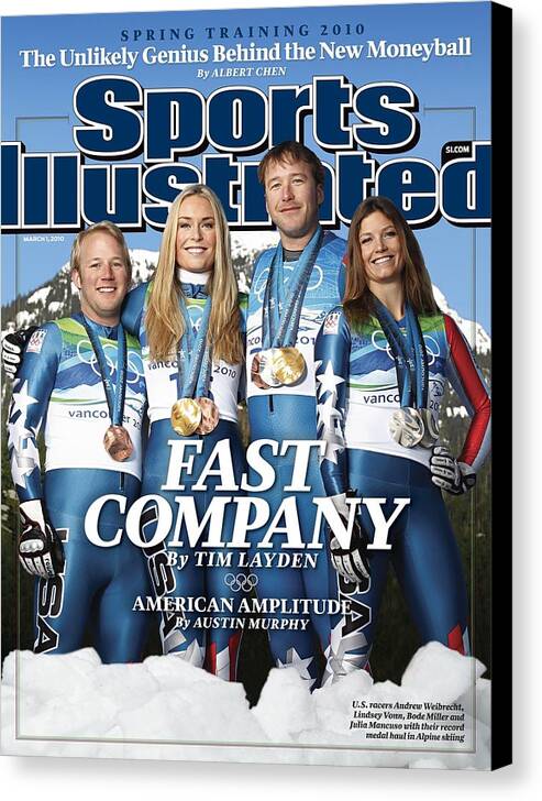 Skiing Canvas Print featuring the photograph Us Alpine Skiing Medalists, 2010 Winter Olympics Sports Illustrated Cover by Sports Illustrated