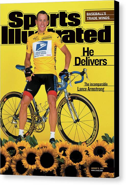 Magazine Cover Canvas Print featuring the photograph Us Postal Service Lance Armstrong, 2001 Tour De France Sports Illustrated Cover by Sports Illustrated