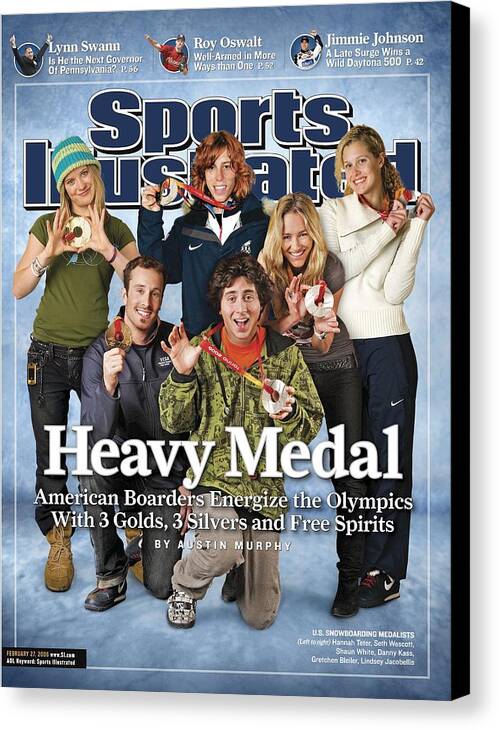 Magazine Cover Canvas Print featuring the photograph Us Snowboarding Medalists, 2006 Winter Olympics Sports Illustrated Cover by Sports Illustrated