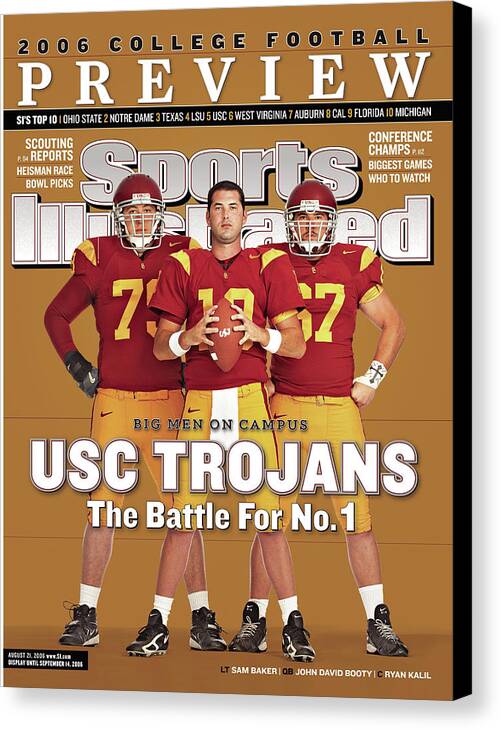 Sports Illustrated Canvas Print featuring the photograph Usc Qb John David Booty, Sam Baker, And Ryan Kalil Sports Illustrated Cover by Sports Illustrated