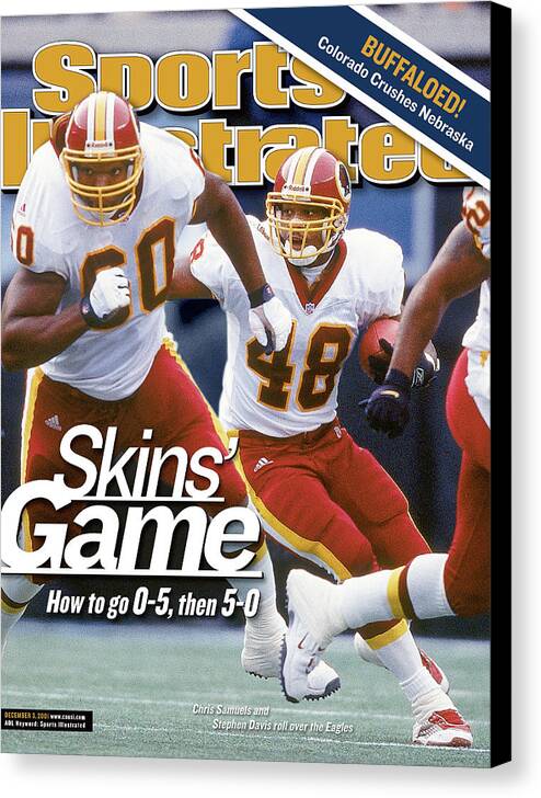 Magazine Cover Canvas Print featuring the photograph Washington Redskins Stephen Davis... Sports Illustrated Cover by Sports Illustrated