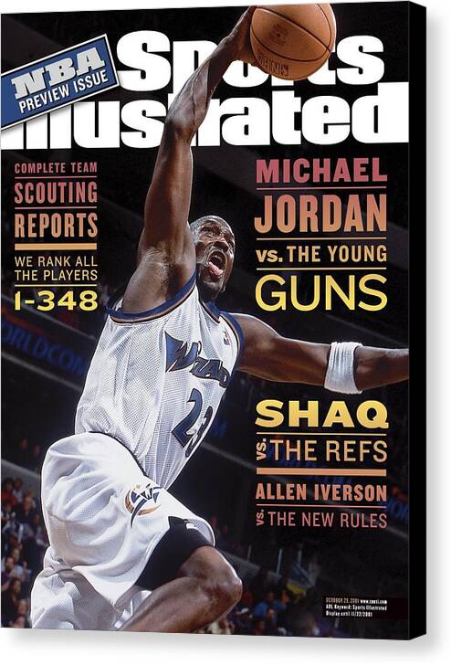 Magazine Cover Canvas Print featuring the photograph Washington Wizards Michael Jordan... Sports Illustrated Cover by Sports Illustrated