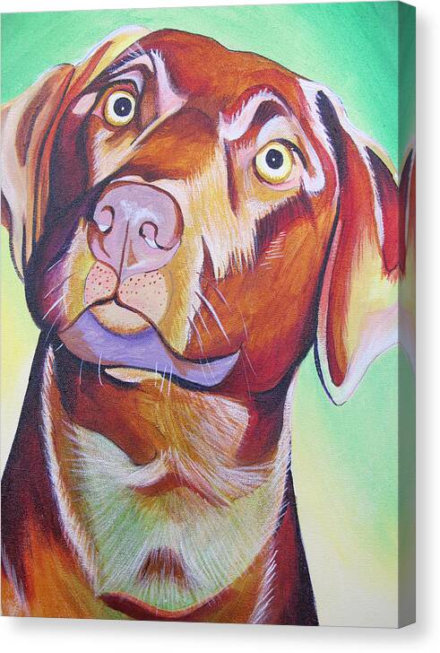 Dog Portraits Canvas Print featuring the painting Green and Brown Dog by Joshua Morton