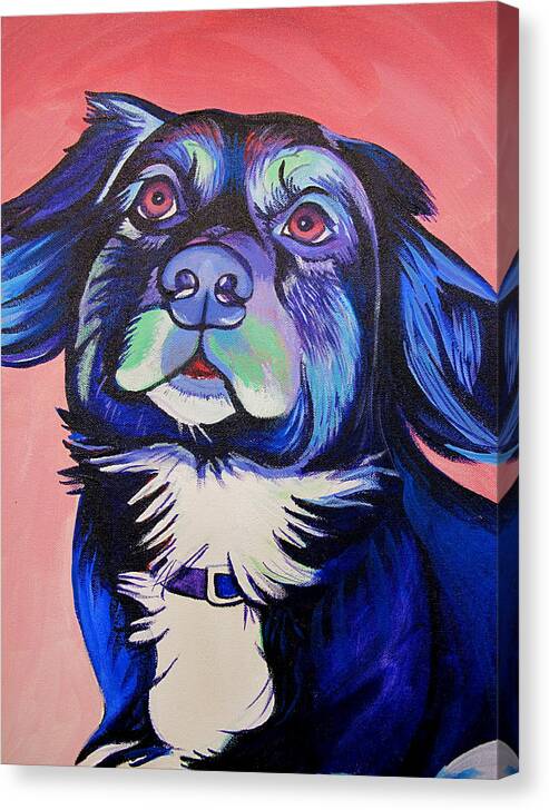 Dog Portraits Canvas Print featuring the painting Pink and Blue dog by Joshua Morton