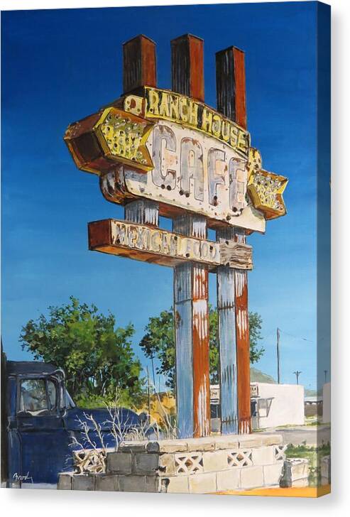 Route 66 Canvas Print featuring the painting Cafe by William Brody